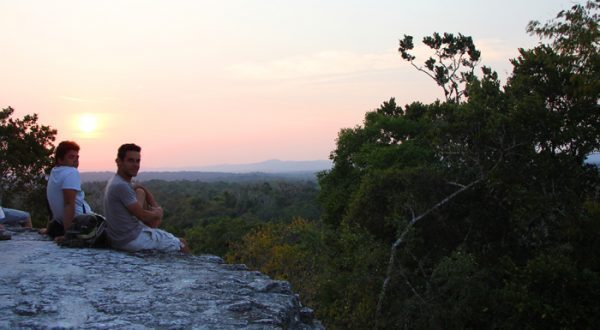 Top of Tikal Sunset Sunset view from top of Temple IV in Tikal Guatemala