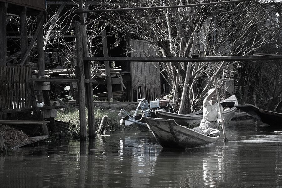 Old lady in Inle Lake in Myanmar