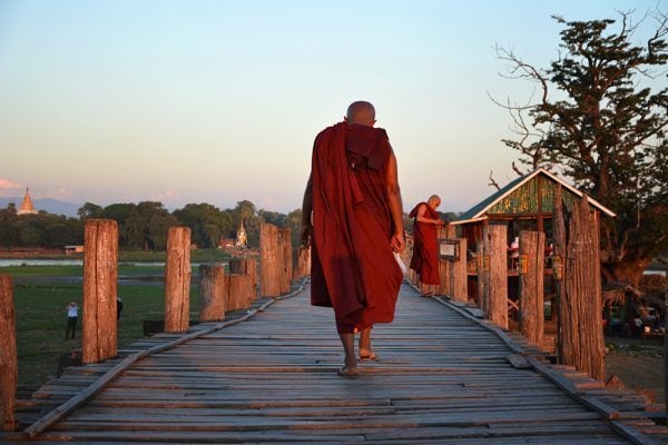 Monk at U Bein Teak Bridge