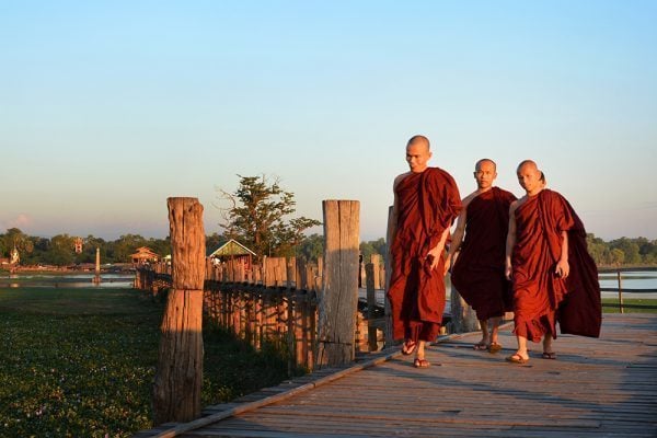 Monks at U Bein Teak Bridge
