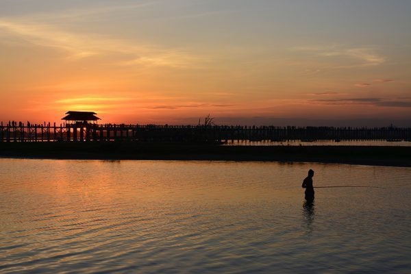 Fisherman by U Bein Teak Bridge