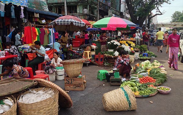 Street market in Yangon, Myanmar