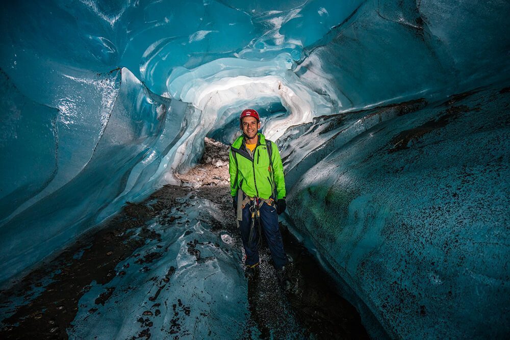 Norbert at the cave in Svinafellsjokull glacier, Iceland