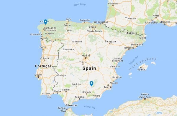 Map of Spain with Figueroa Quesada Villages