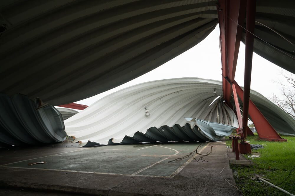 Destroyed basketball court