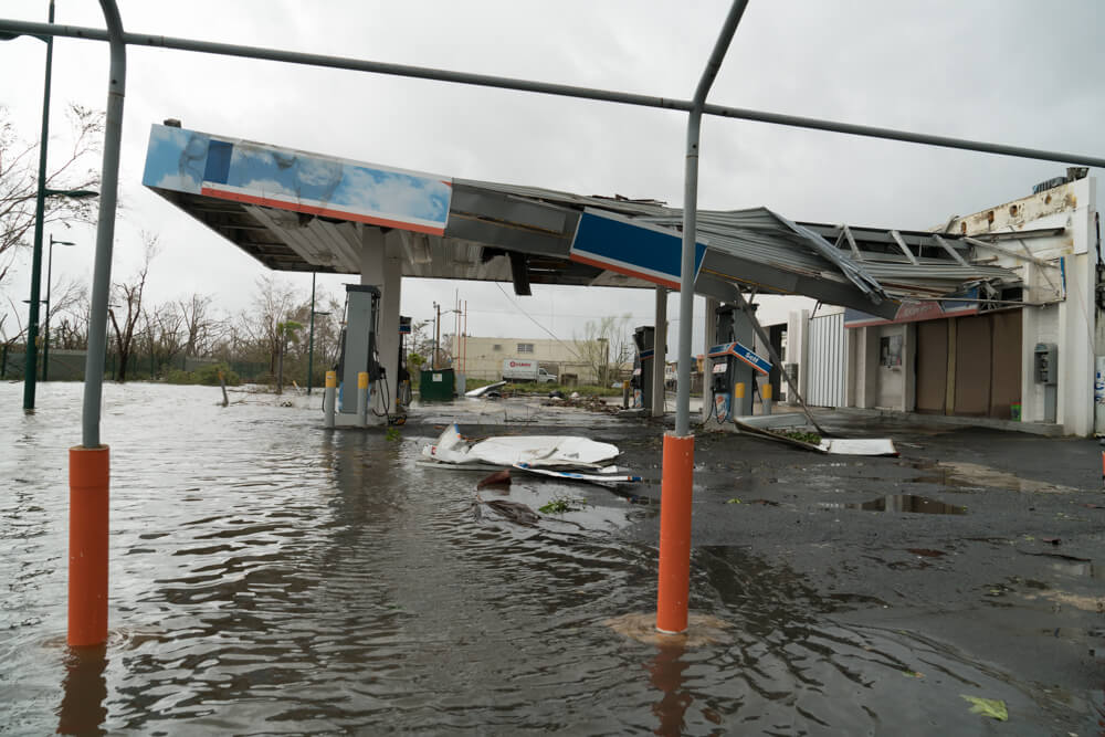 Damaged gas station in Carolina, Puerto Rico