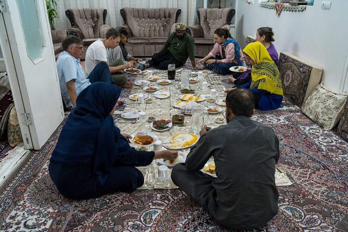 Eating with traditional family in Iran