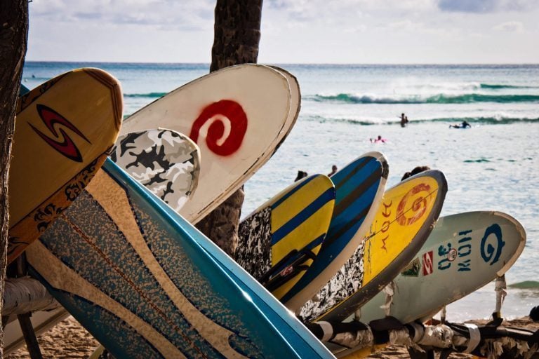 Surfboards at the beach in Rincon