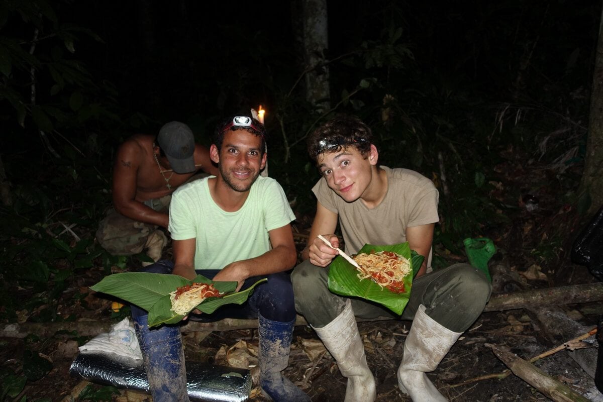 Having dinner in the Amazon Jungle