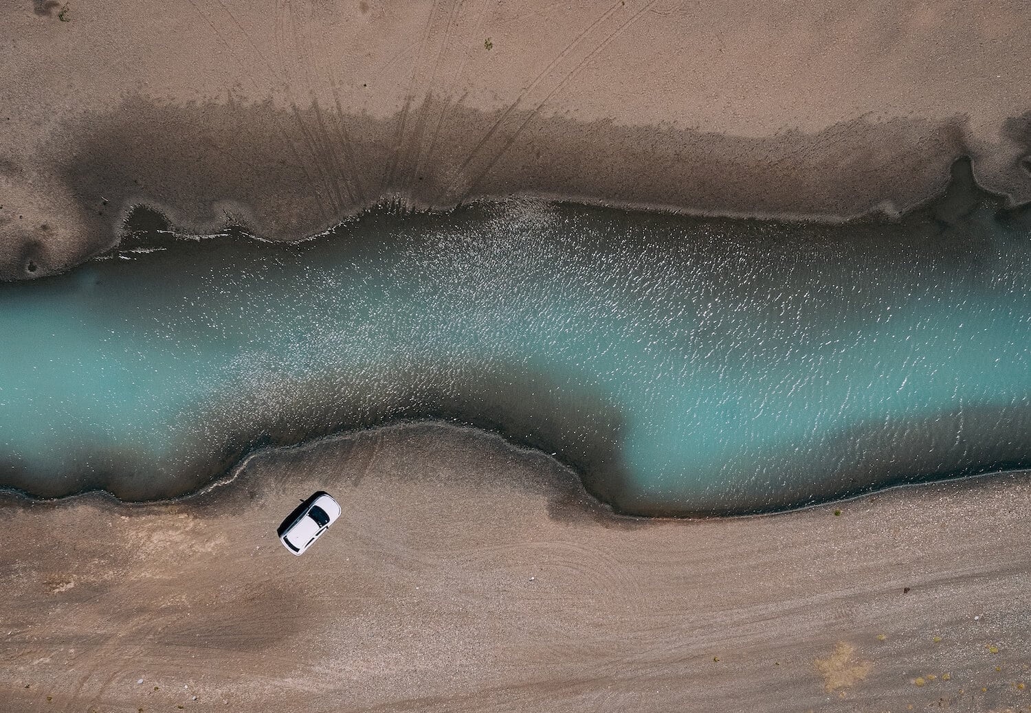 Aerial View of a car and a river