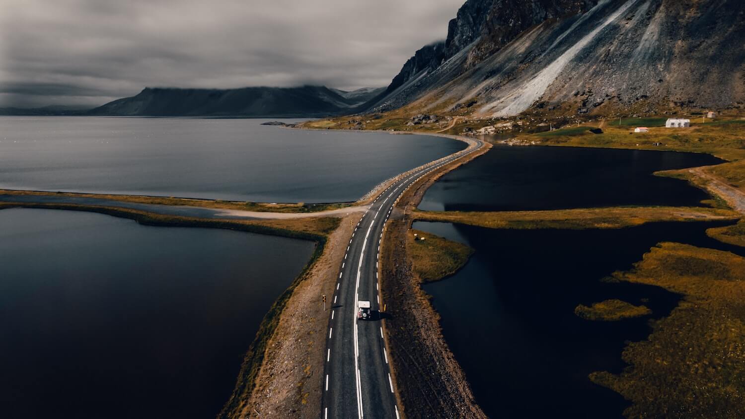 Aerial view of a road and a car