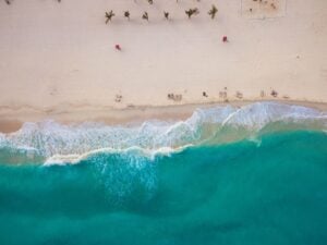 Aerial view of beach in Cancun, Mexico