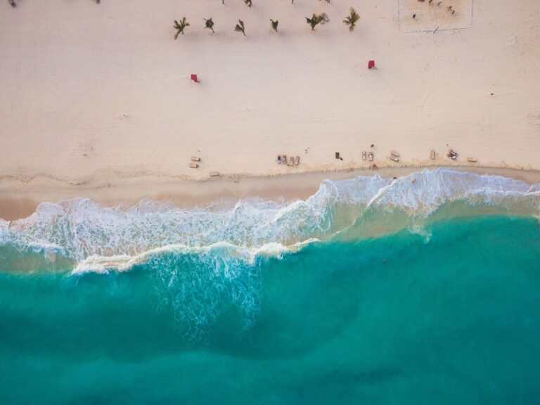 Aerial view of beach in Cancun, Mexico