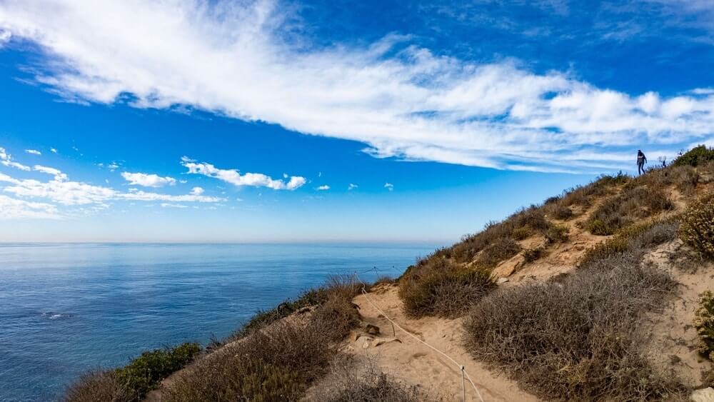 Hiker on hill in Malibu, California