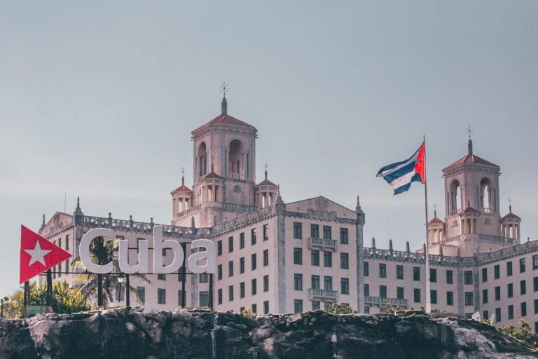 Cuba sign in front of Hotel in Havana