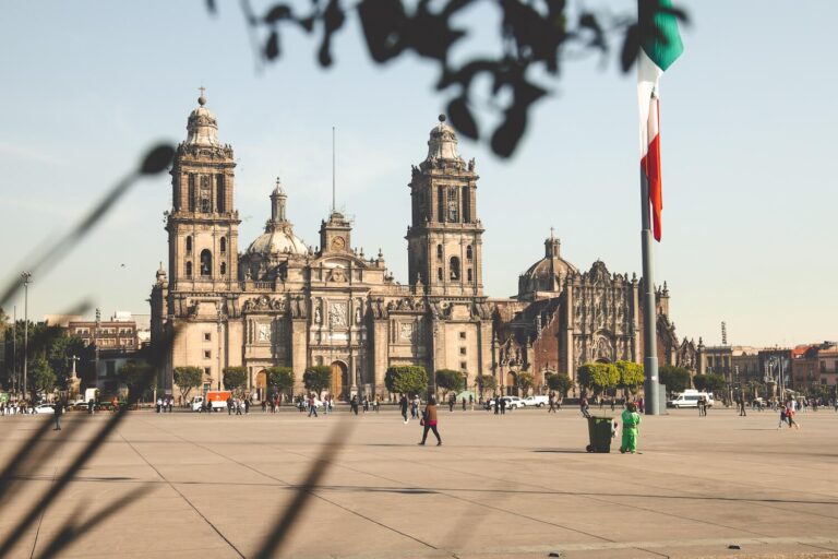 Square in Mexico City with the Mexican flag