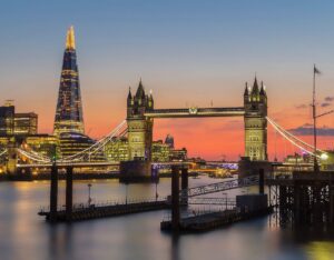 Tower Bridge in London at Sunset