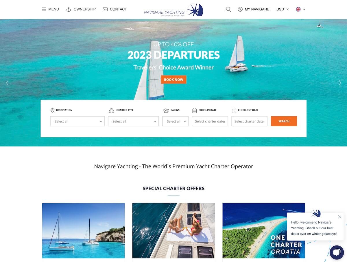 Navigare Yachting Homepage View