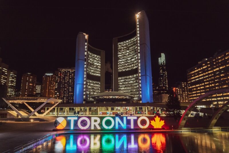 Toronto Sign at Night in the City Center