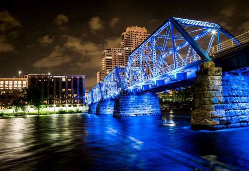 Day Trips from Chicago: Trails, Parks & Landmarks 9 Grand Rapids Blue Bridge at Night